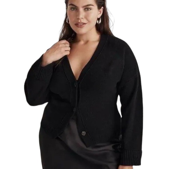 NWT Madewell True Black Wool Blend V Neck Slim Cardigan Sweater Large